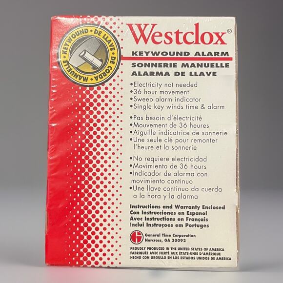 Vintage Westclox Keywound Alarm Clock White Gold 15033 Made in USA New Sealed - Picture 3 of 3